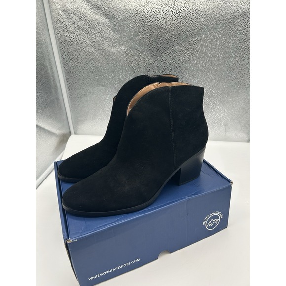 New White Mountain Tattle Suede Leather Block Heel Ankle Boots Black Size 11 - Picture 4 of 7